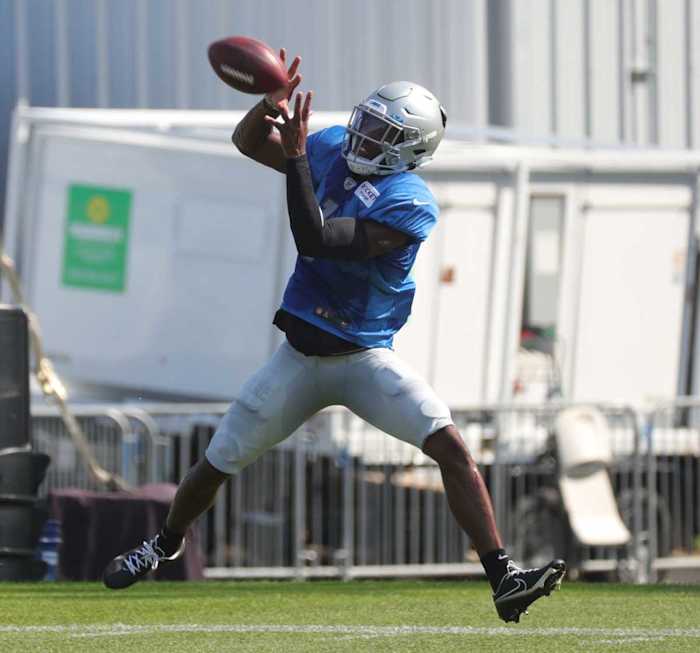 Jeff Okudah working at Lions training camp.